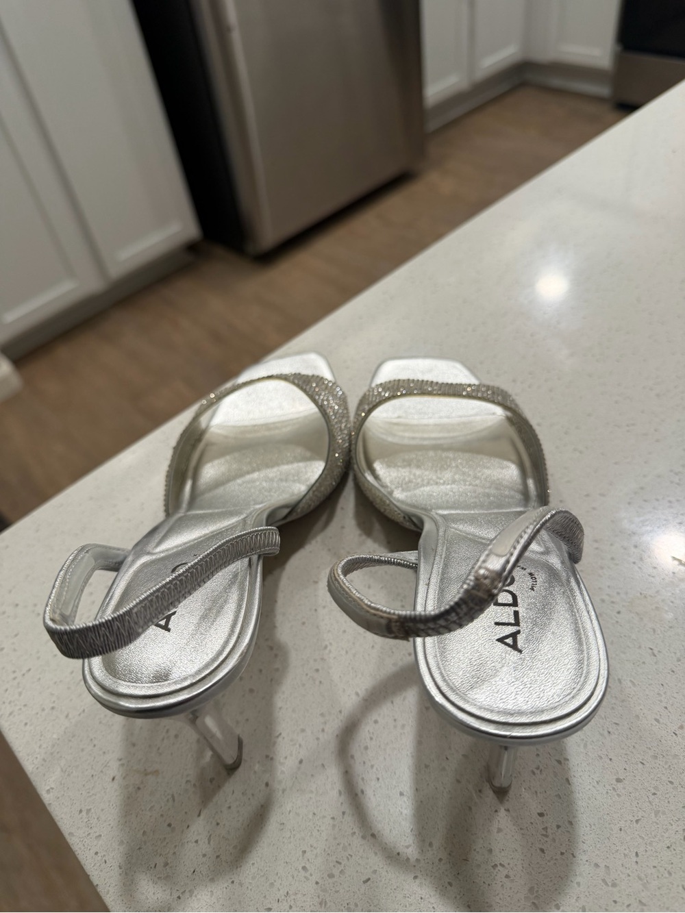 ALDO Silver Rhinestone Slingback Heels - Picture 4 of 5